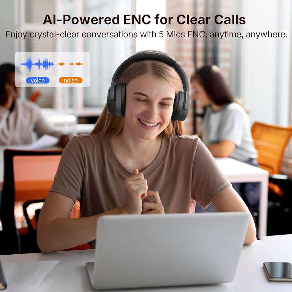 EarFun Tune Pro Active Noise Canceling Headphones, Wireless Bluetooth Headphones with 5 Mics, 120H Playtime, Bluetooth 5.4, Hi-Res Audio, Multipoint Connection, Custom EQ via App, Comfortable Fit - Image 5