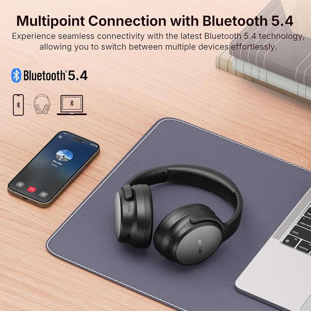 EarFun Tune Pro Active Noise Canceling Headphones, Wireless Bluetooth Headphones with 5 Mics, 120H Playtime, Bluetooth 5.4, Hi-Res Audio, Multipoint Connection, Custom EQ via App, Comfortable Fit - Image 7