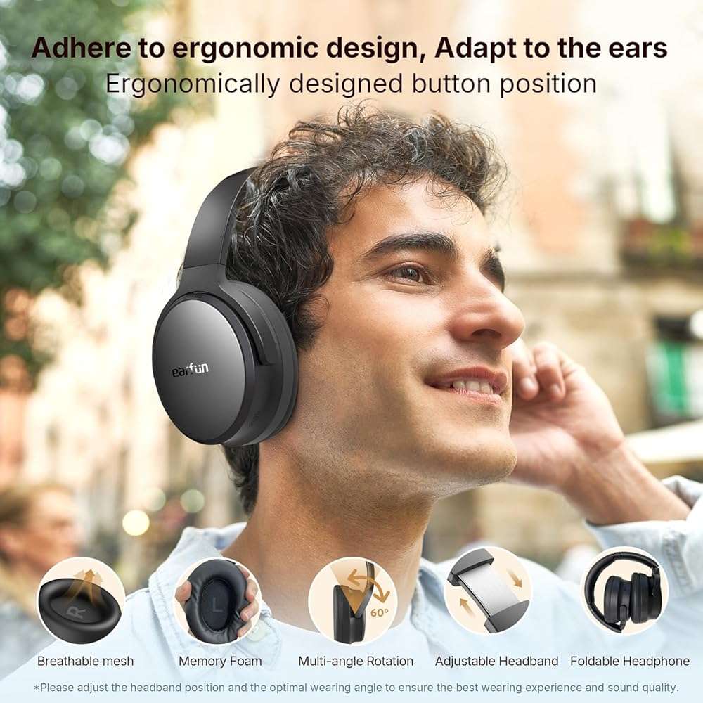 EarFun Tune Pro Active Noise Canceling Headphones, Wireless Bluetooth Headphones with 5 Mics, 120H Playtime, Bluetooth 5.4, Hi-Res Audio, Multipoint Connection, Custom EQ via App, Comfortable Fit - Image 9