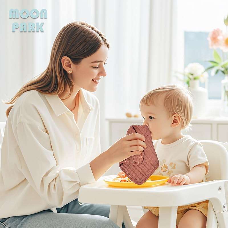 MOON PARK Baby Washcloths, 12 Pack - 12x12 Inches, Small Burp Cloths and Baby Wipes - 100% Cotton Muslin Ultra Soft for Newborn, Infant and Toddlers - Brown, Honey and Bean Paste Series - Image 2