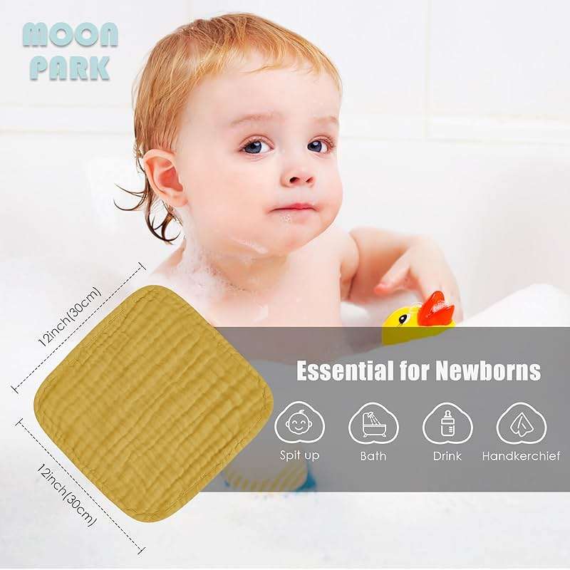 MOON PARK Baby Washcloths, 12 Pack - 12x12 Inches, Small Burp Cloths and Baby Wipes - 100% Cotton Muslin Ultra Soft for Newborn, Infant and Toddlers - Brown, Honey and Bean Paste Series - Image 6
