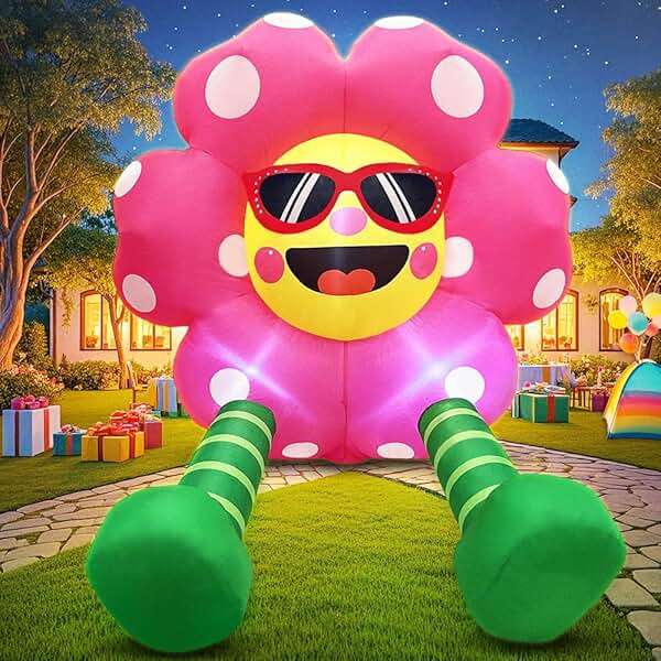 4FT Spring Inflatable Sunflower Outdoor Decoration Blow up Flower Yard Decoration, Built-in LED Lights for Spring Easter Yard Garden Lawn Party - Image 1
