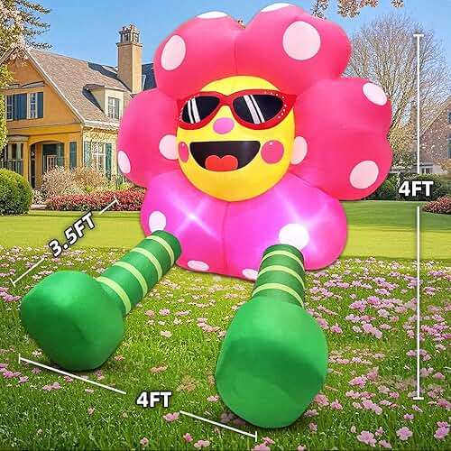 4FT Spring Inflatable Sunflower Outdoor Decoration Blow up Flower Yard Decoration, Built-in LED Lights for Spring Easter Yard Garden Lawn Party - Image 2