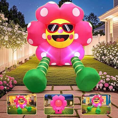 4FT Spring Inflatable Sunflower Outdoor Decoration Blow up Flower Yard Decoration, Built-in LED Lights for Spring Easter Yard Garden Lawn Party - Image 4