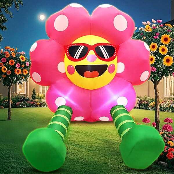 4FT Spring Inflatable Sunflower Outdoor Decoration Blow up Flower Yard Decoration, Built-in LED Lights for Spring Easter Yard Garden Lawn Party - Image 5