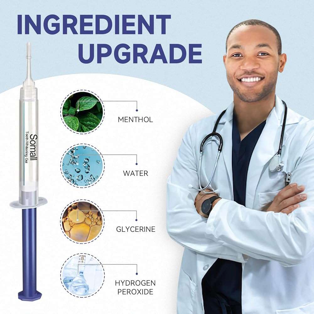 Somall Teeth Whitening Kit - Professional Tooth Whitening Gel LED Light System, 35% Carbamide Peroxide, 3ml Gel Syringes(3), Remineralization Desensitizing Gel(1), and teeth whitening light - Image 5