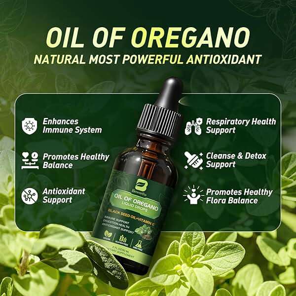 B BEWOTHS Organic Oregano Oil Drops | Oil of Oregano with Black Seed Oil, Vitamin E, 80% Carvacrol Oregano Drops for Immune, Antioxidant, Gut Detox Cleanser Support - Non-GMO, Vegan (240-day Supply) - Image 2