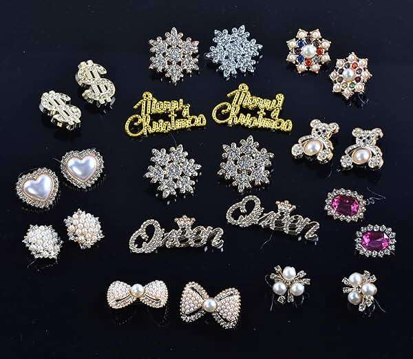 Christmas Charms for Socks - 24pcs Rhinestone Brooches & Pins for Women - Bulk Bling Gold Junk Sock Charms & Shoe Pins for Sambas & Sneakers - Women's Hat, Clothing Crafts & Jewelry Kit - Image 2