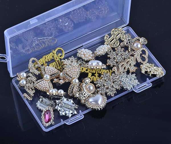 Christmas Charms for Socks - 24pcs Rhinestone Brooches & Pins for Women - Bulk Bling Gold Junk Sock Charms & Shoe Pins for Sambas & Sneakers - Women's Hat, Clothing Crafts & Jewelry Kit - Image 3