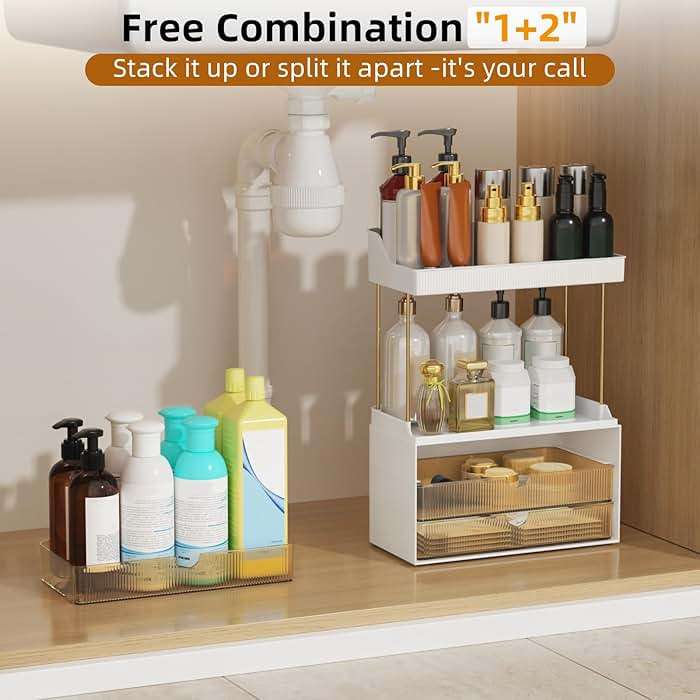 StorBin 3 Large Drawers Makeup Organizer - 5 Tier Bathroom Counter Organizers and Storage, Versatile Perfume Vanity Organizer, Ideal for Cosmetic, Large Skincare, Face Mask, Office Supplies, Amber - Image 5