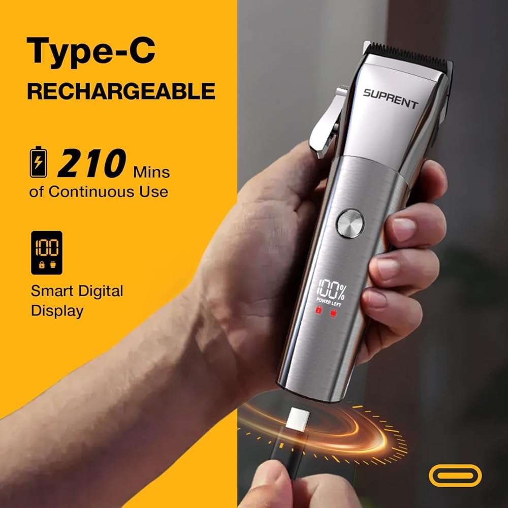 SUPRENT Low Noise Hair Clippers for Men Easy-Clean Waterproof Clippers, Cordless Clippers & Trimmers Set for Family Grooming - Image 5
