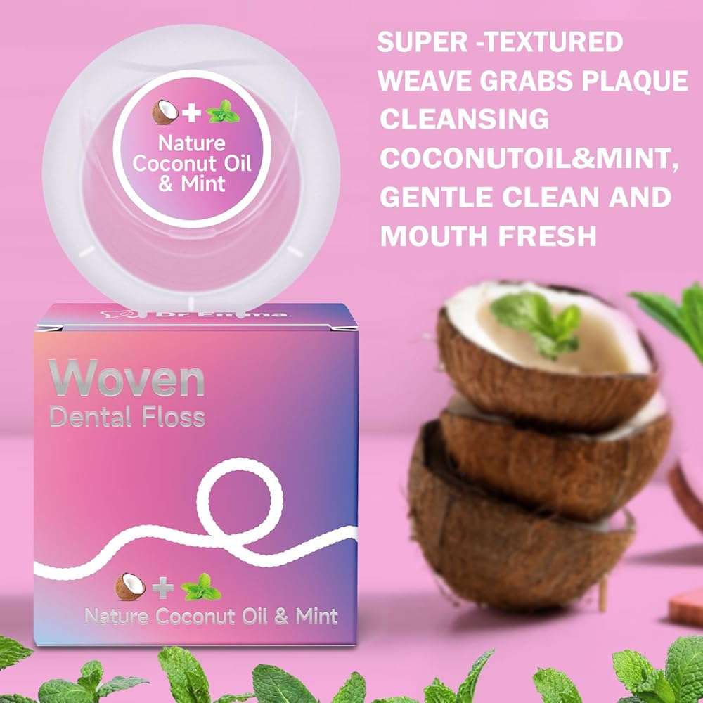 Dr. Emma Woven Dental Floss Coconut Oil Infused Expanding Dental Floss, Oral Care Stretchable Floss, Mint 33yd Pink, Pack of 2 - Image 3
