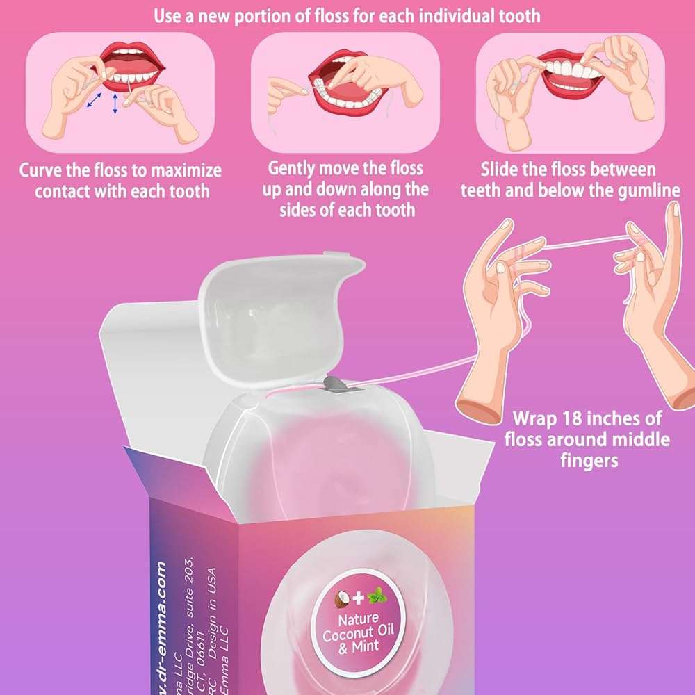 Dr. Emma Woven Dental Floss Coconut Oil Infused Expanding Dental Floss, Oral Care Stretchable Floss, Mint 33yd Pink, Pack of 2 - Image 5