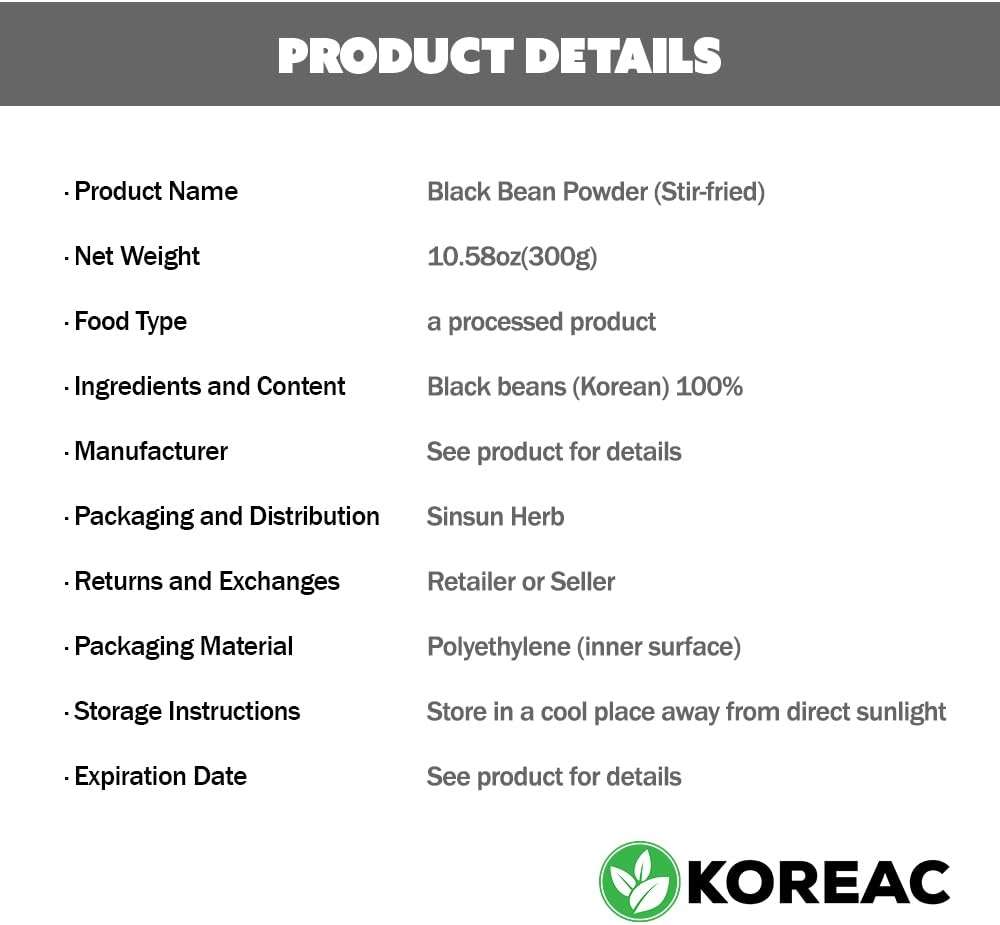 KOREAC_ Korean Roasted Black Soy Bean Powder 300g(10.6 oz), 100% Natural, Nourishing Black Food, Rich & Savory, 검은콩가루 (300g(10.6 oz)_1Pack) - Image 8