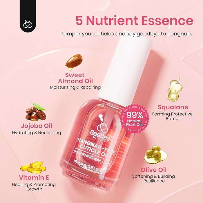 Beetles Cuticle Oil for Nail & Cuticle Care, 15ml Natural Rose Smell Oil with Vitamin E Nourish Condition Dry Stronger Nails SPA & Hand Manicure DIY Salon Needs Gifts for Her Women - Image 2