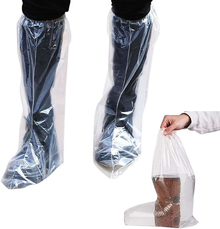 100 Pcs Disposable Thicker Boot and Shoe Covers,19 inch Tall Large,Waterproof Anti-Slip Overshoe (50 Pairs),Outdoor Indoors Overshoes, Fit Up To Men's 11 & Women's 13 (Clear) - Image 1