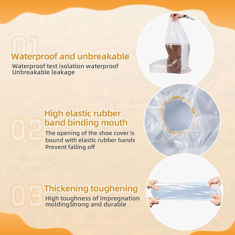 100 Pcs Disposable Thicker Boot and Shoe Covers,19 inch Tall Large,Waterproof Anti-Slip Overshoe (50 Pairs),Outdoor Indoors Overshoes, Fit Up To Men's 11 & Women's 13 (Clear) - Image 7