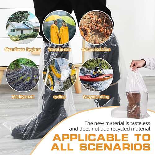 100 Pcs Disposable Thicker Boot and Shoe Covers,19 inch Tall Large,Waterproof Anti-Slip Overshoe (50 Pairs),Outdoor Indoors Overshoes, Fit Up To Men's 11 & Women's 13 (Clear) - Image 8