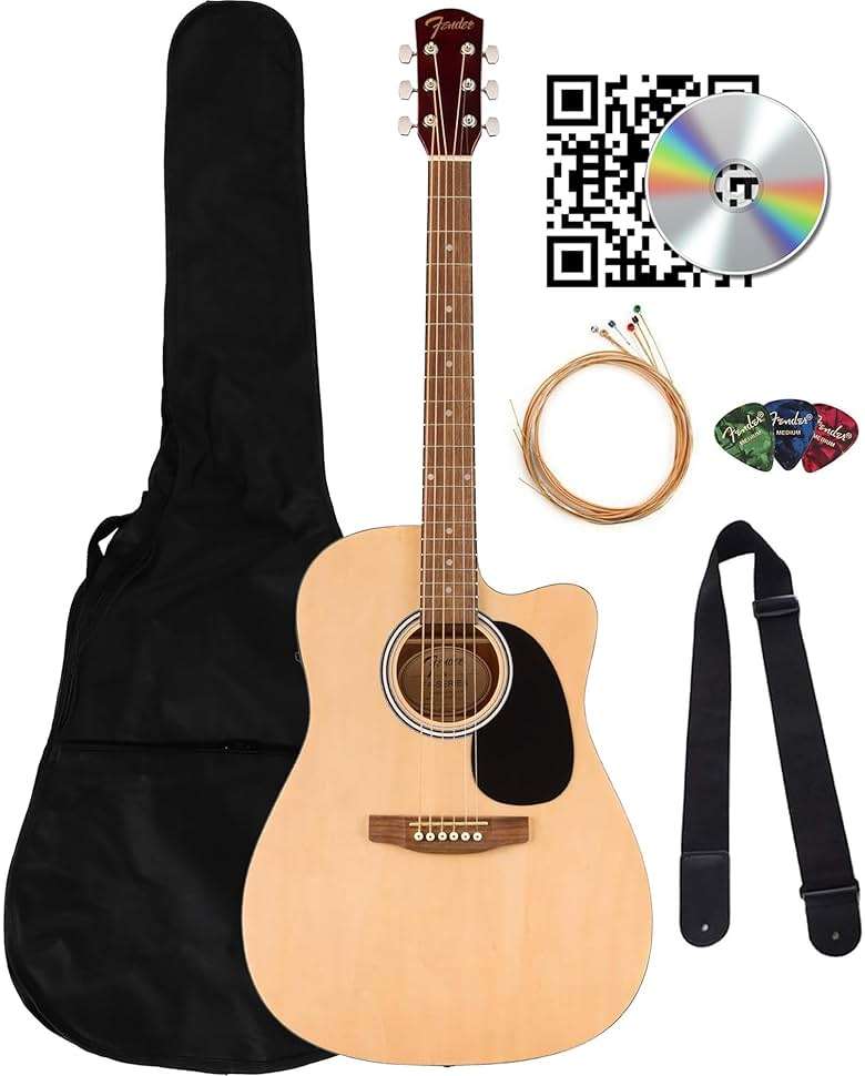 Fender Redondo CE Dreadnought Acoustic-Electric Guitar - Natural Bundle with Gig Bag, Strap, Strings, Picks, and Austin Bazaar Instructional DVD - Image 1