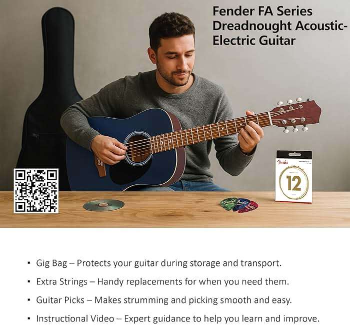 Fender Redondo CE Dreadnought Acoustic-Electric Guitar - Natural Bundle with Gig Bag, Strap, Strings, Picks, and Austin Bazaar Instructional DVD - Image 3