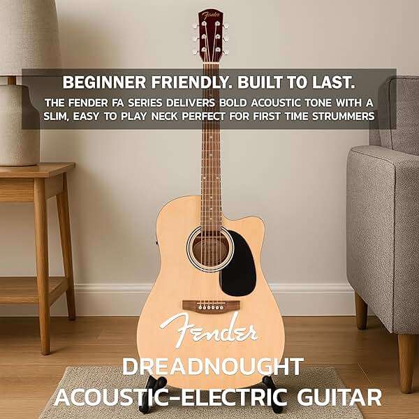 Fender Redondo CE Dreadnought Acoustic-Electric Guitar - Natural Bundle with Gig Bag, Strap, Strings, Picks, and Austin Bazaar Instructional DVD - Image 4