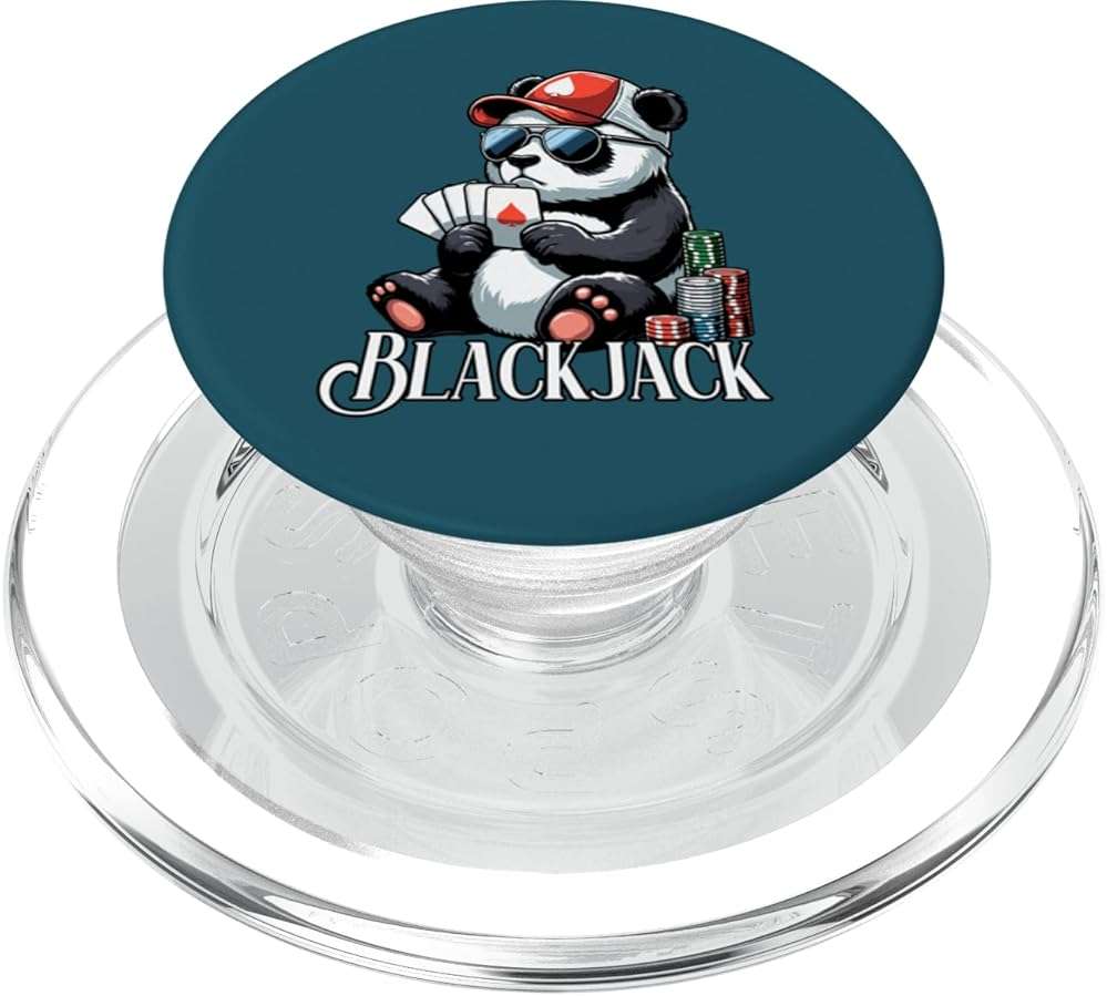 Blackjack Panda Playing Cards Gambling Panda PopSockets PopGrip for MagSafe - Image 1
