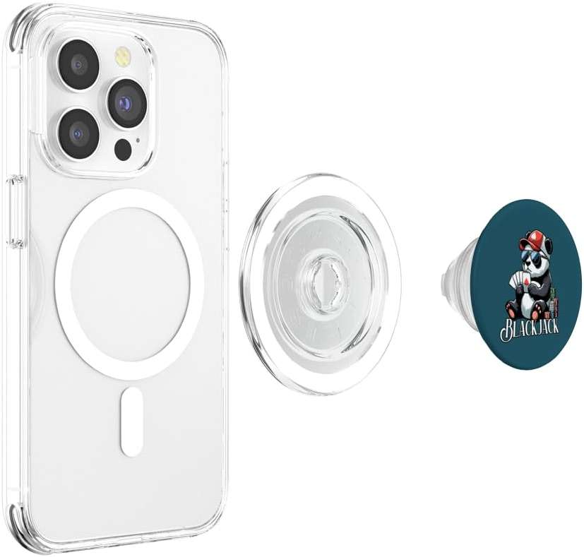 Blackjack Panda Playing Cards Gambling Panda PopSockets PopGrip for MagSafe - Image 3
