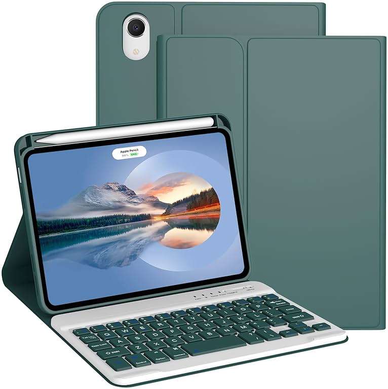 Divufus Keyboard Case for iPad mini 7th Generation (A17 Pro) 2024 / 6th Gen 2021 8.3 Inch [Magnetic Detachable Wireless Keyboard][Support 3 System] Flip Stand Case with Pencil Holder, Dark Green - Image 1