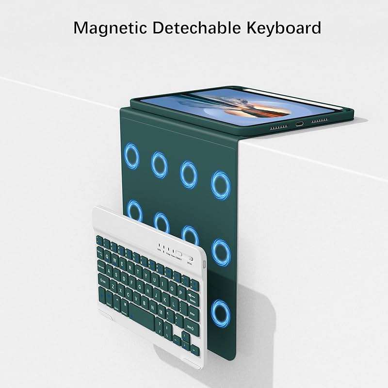 Divufus Keyboard Case for iPad mini 7th Generation (A17 Pro) 2024 / 6th Gen 2021 8.3 Inch [Magnetic Detachable Wireless Keyboard][Support 3 System] Flip Stand Case with Pencil Holder, Dark Green - Image 3