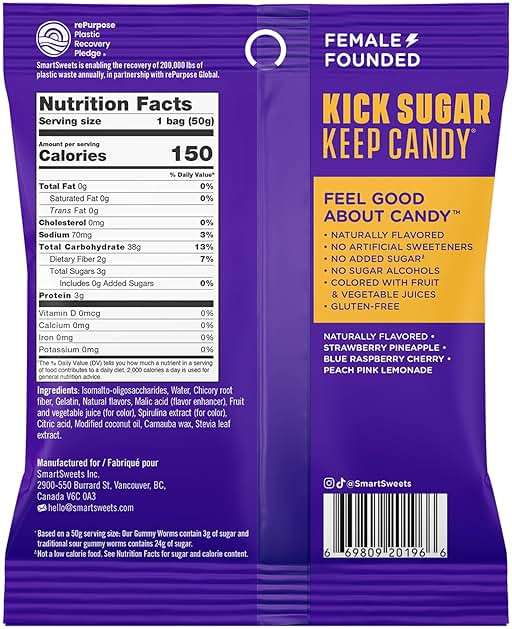 SmartSweets Gummy Worms, Gluten Free Gummies, Healthy Snacks for Adults & Kids, Fun Chewy Candy, Low Calorie, Low Sugar, Fruit Flavored Snack, No Artificial Sweeteners, 50g Bags, 14 Pack - Image 2