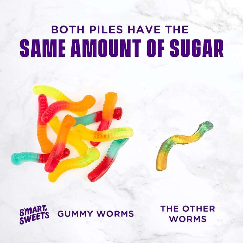 SmartSweets Gummy Worms, Gluten Free Gummies, Healthy Snacks for Adults & Kids, Fun Chewy Candy, Low Calorie, Low Sugar, Fruit Flavored Snack, No Artificial Sweeteners, 50g Bags, 14 Pack - Image 6