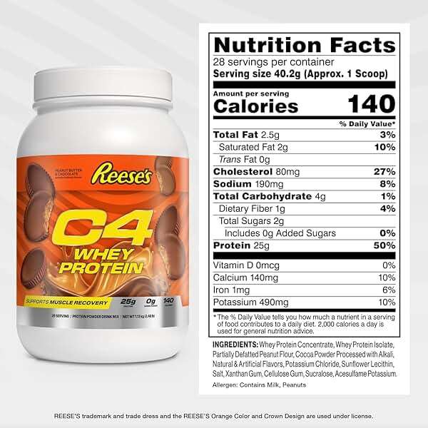 C4 Whey Protein Powder, Reese's Peanut Butter & Chocolate - 25g Protein, 0g Added Sugar, 140 Calories Per Serving, Supports Muscle Recovery, 28 Servings, Premium Whey for Post-Workout - Image 2
