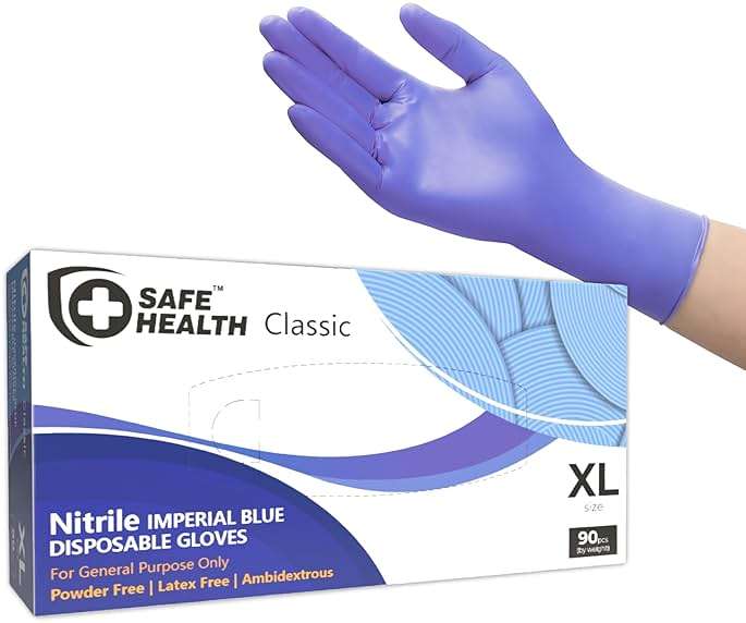 Safe Health Nitrile Disposable Gloves, 3.5 Mil, Imperial Blue, Powder Free, Latex Free, Tattoo, Beauty, Salon, Car - Image 1