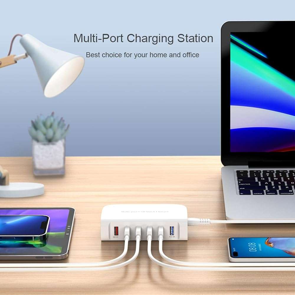 USB Fast Charger, 6-Port Portable Charging Station, Suitable for Various Devices, Compatible with iPhone, iPad, Samsung, Google, Xiaomi, Huawei and Other USB Charging Devices - Image 3