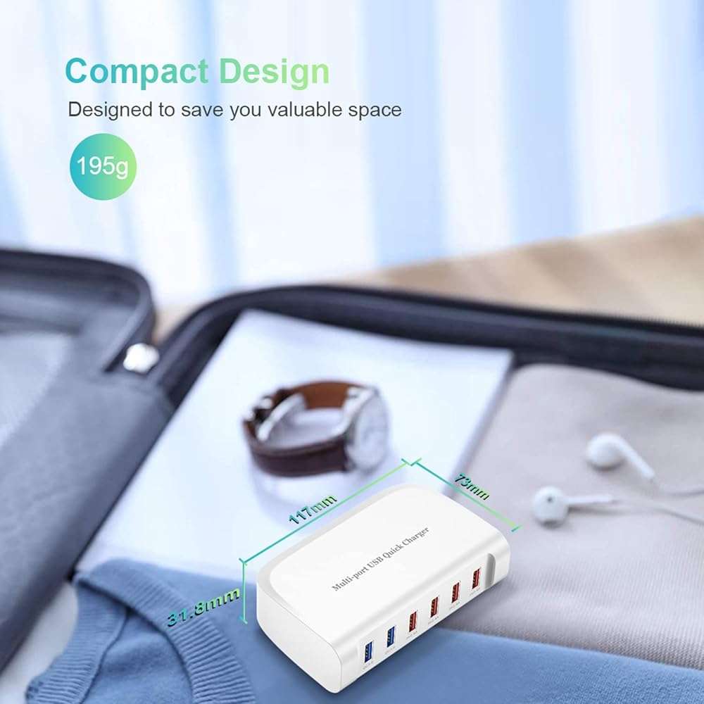 USB Fast Charger, 6-Port Portable Charging Station, Suitable for Various Devices, Compatible with iPhone, iPad, Samsung, Google, Xiaomi, Huawei and Other USB Charging Devices - Image 4
