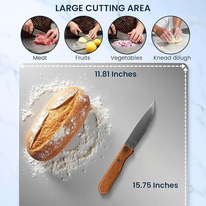 Stainless Steel Cutting Boards for Kitchen - Food-Grade 304 - Suitable for Meat, Fruits, Veggies, & Bread- Large-sized Chopping Boards with Lip - 11.81x15.75 in - Image 3
