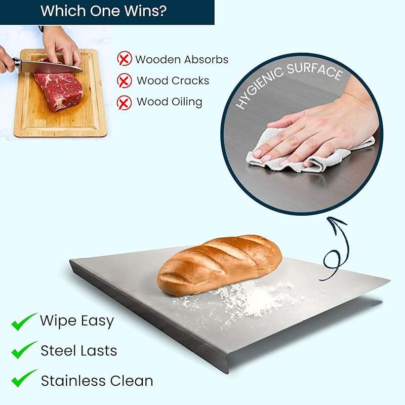 Stainless Steel Cutting Boards for Kitchen - Food-Grade 304 - Suitable for Meat, Fruits, Veggies, & Bread- Large-sized Chopping Boards with Lip - 11.81x15.75 in - Image 5