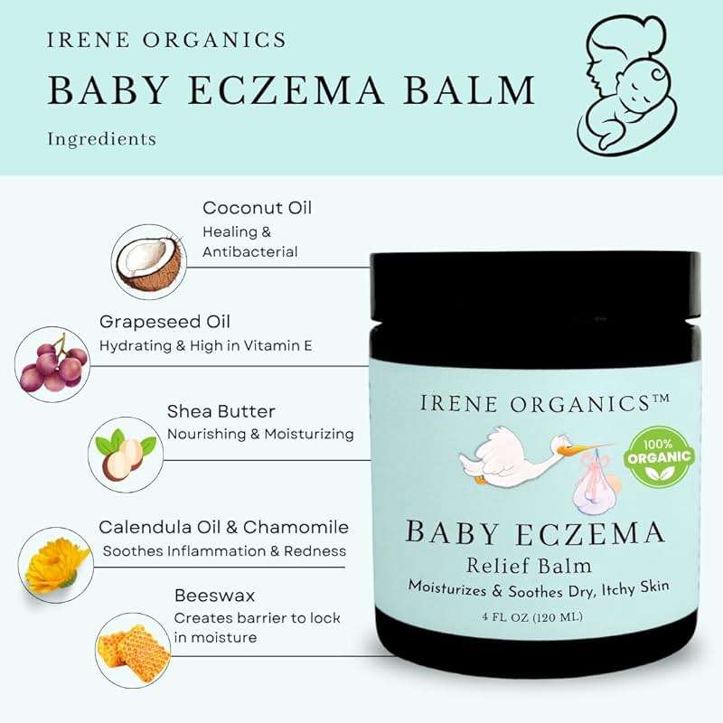 Irene Organics Baby Eczema Relief Balm, Healing Ointment Baby Moisturizing Cream for Eczema, Dry, Itchy Skin. Award Winning Baby Skincare for Sensitive Skin, Safe for Newborns, Kids and Adults - Image 2