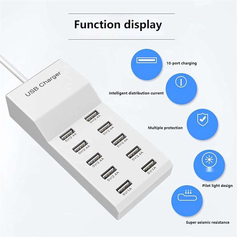 USB 10 Port Desktop Portable Charging Station, Suitable for Charging Multiple Devices simultaneously, Super Compatible with Mobile Phones, Tablets, Bluetooth Earphones, and Other USB Charging Devices - Image 2