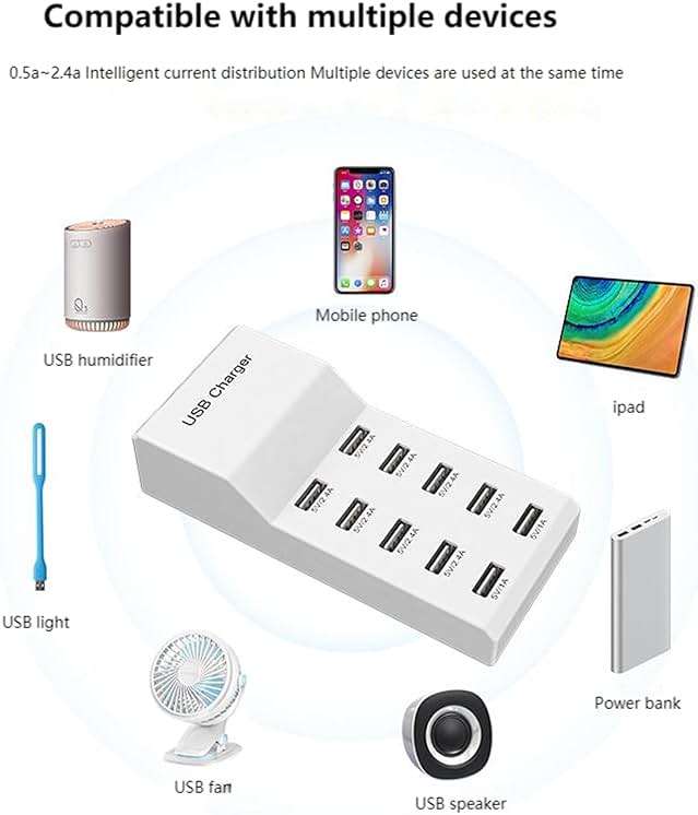 USB 10 Port Desktop Portable Charging Station, Suitable for Charging Multiple Devices simultaneously, Super Compatible with Mobile Phones, Tablets, Bluetooth Earphones, and Other USB Charging Devices - Image 3