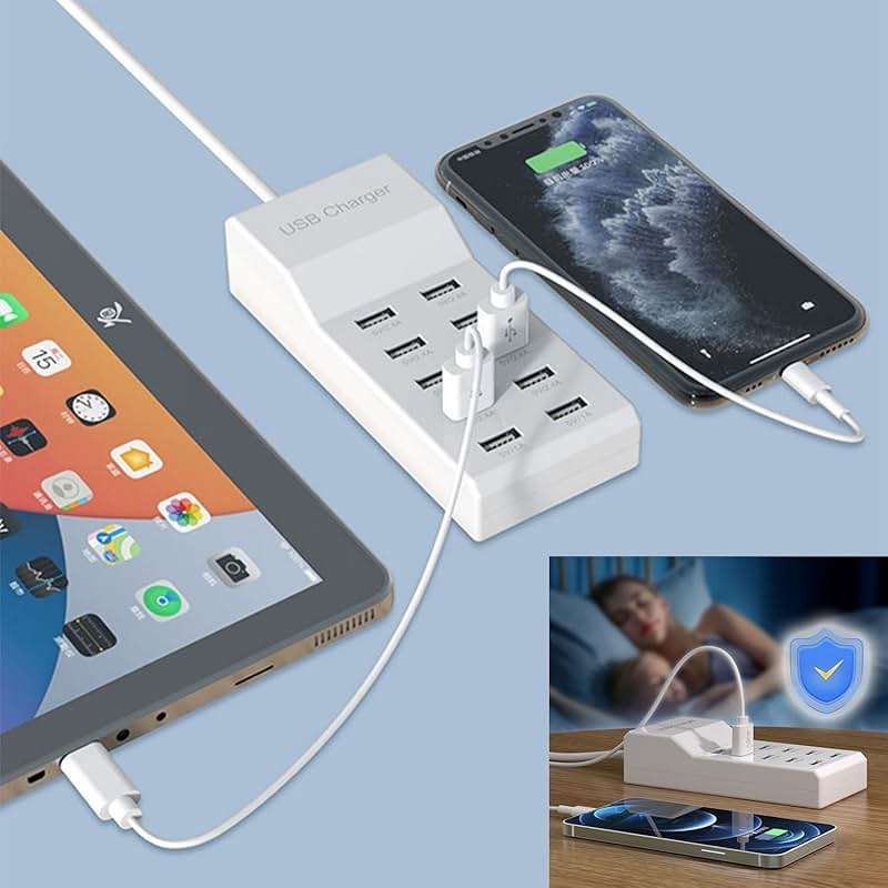 USB 10 Port Desktop Portable Charging Station, Suitable for Charging Multiple Devices simultaneously, Super Compatible with Mobile Phones, Tablets, Bluetooth Earphones, and Other USB Charging Devices - Image 4