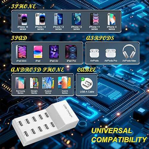 USB 10 Port Desktop Portable Charging Station, Suitable for Charging Multiple Devices simultaneously, Super Compatible with Mobile Phones, Tablets, Bluetooth Earphones, and Other USB Charging Devices - Image 5
