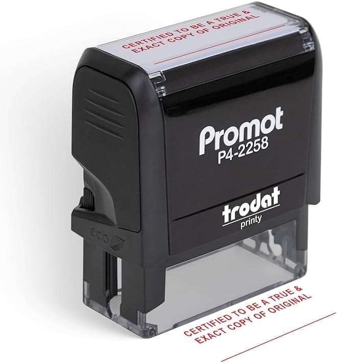Promot Certified to Be A True & Exact Copy of Original - Self Inking Rubber Stamp - Ink Stamps - Image 1