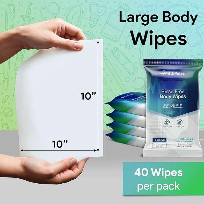 XL Adult Body Wipes for Women and Men - 1 Pack of 8 Travel Cleansing Wipes - 10x10 Large for Camping, Gym, Travel, and More - Image 2