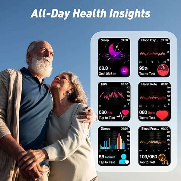 Smart Watch for Men Women, 2.04" AMOLED Color Screen, 24/7 Heart Rate, Blood Oxygen, Blood Pressure, Sleep and Stress Health Monitor, Blood and Body Composition Insights, 150 Sports Modes (Black) - Image 2