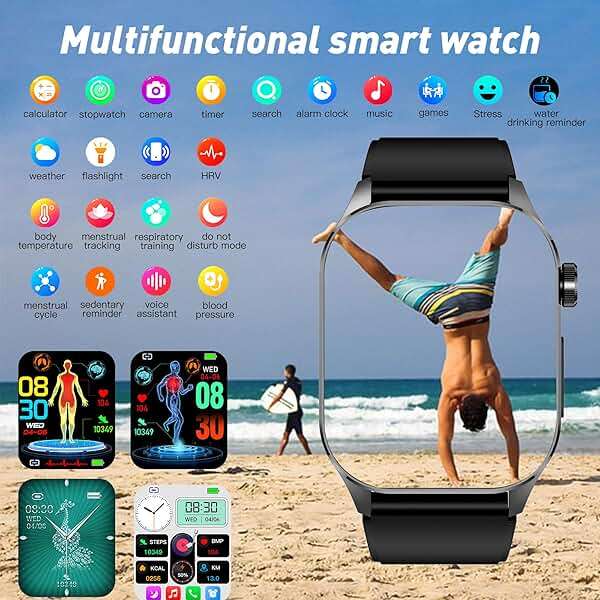 Smart Watch for Men Women, 2.04" AMOLED Color Screen, 24/7 Heart Rate, Blood Oxygen, Blood Pressure, Sleep and Stress Health Monitor, Blood and Body Composition Insights, 150 Sports Modes (Black) - Image 3