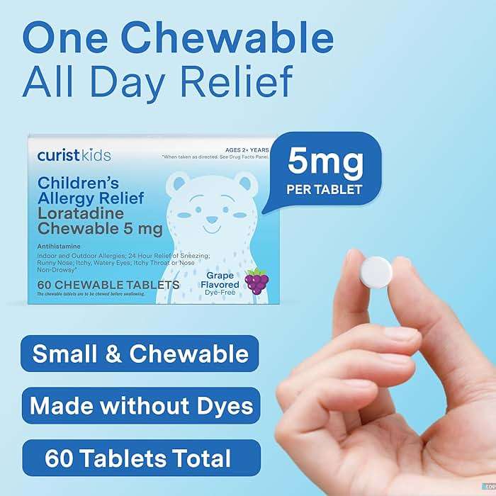 Curist Children's Allergy Medicine Chewable (Kids Loratadine 5mg) 60 Count Grape Flavor - 24 Hour Allergy Relief for Sneezing, Runny Nose, Itchy Eyes & Throat - Kids Allergy Medicine Chewable Tablets - Image 2