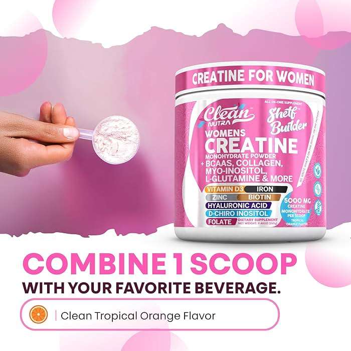 Creatine for Women | Creatine Monohydrate + BCAA Powder Myo-Inositol Collagen Biotin Hyaluronic Acid Folate L Glutamine Vitamin D3 Iron Zinc D-Chiro-Maca Digestion Shelf Builder By Clean Nutra - Image 8