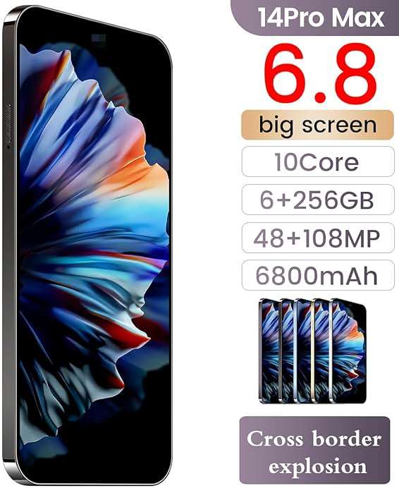 KURSARKEE 14 ProMA X Unlocked Cell Phone,Smartphone Long Battery Life 6.82" HD Screen Unlocked Phones, 16+512GB Android 13.0 with 128G Memory Card, Dual SIM/Fingerprint Lock/Face ID/GPS (Black) - Image 3