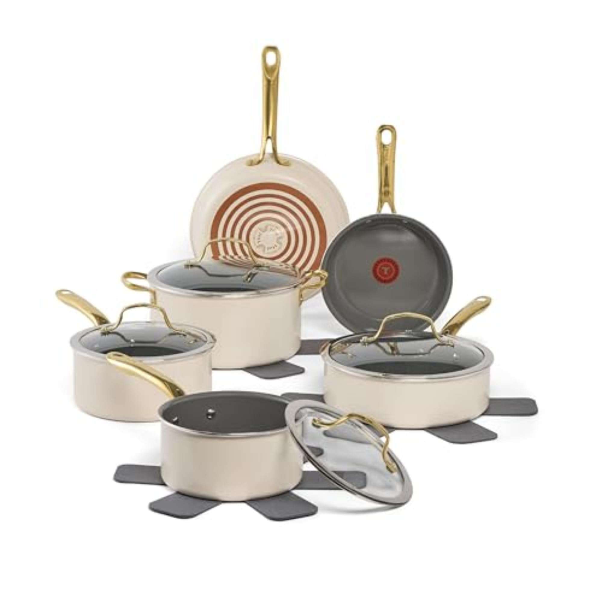 T-fal Preserve Ceramic, Non stick Cookware Set 13-Piece, Oven & Broiler Safe up to 350°F, Includes Stockpot, Saucepans, Frying Pans, Protectors, Pots and Pans, Beige - Image 1